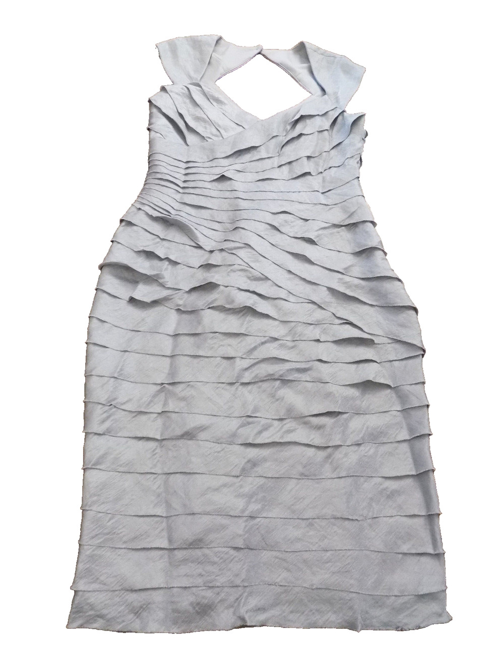 New London Times Metallic Light Gray Hammered Satin Tiered Pleated Dress sz 8
